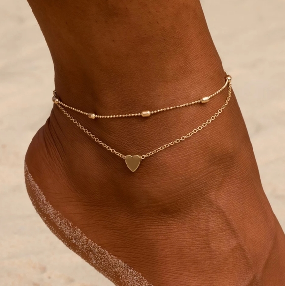 heart charm multi strand anklet Bracelet Jewelry - 2 Strand Anklet Heart Charm Bracelet